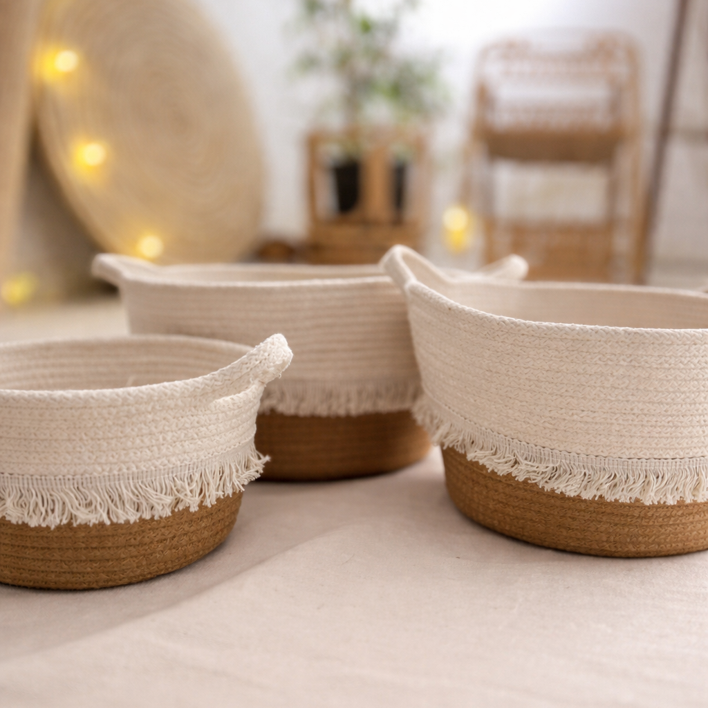 Fringe Jute Storage Basket - Set of 3
