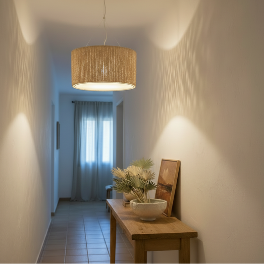 Rustic woven palm light fitting, handmade in Egypt by Khoos
