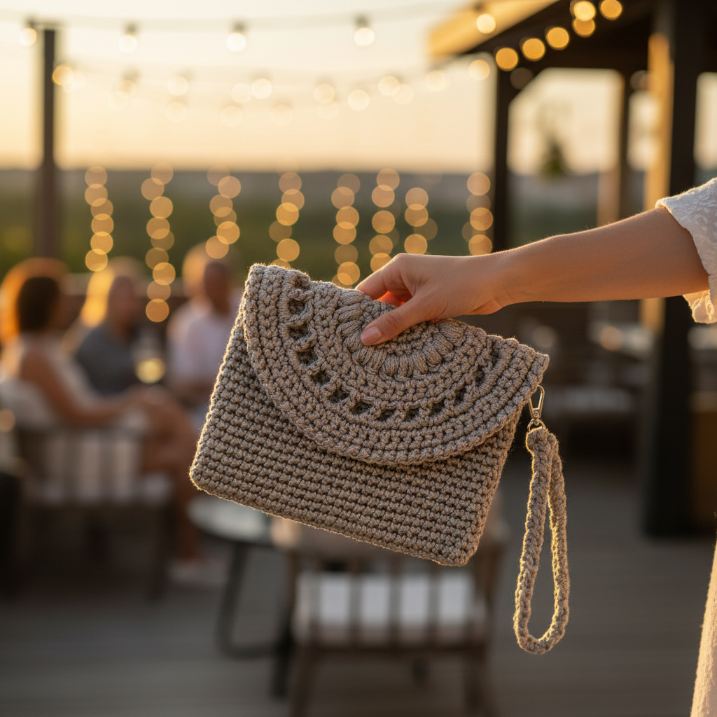 Hand-crocheted clutch in soft grey — Khoos