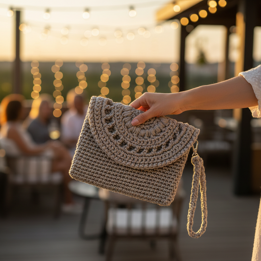 Hand-crocheted clutch in soft grey — Khoos