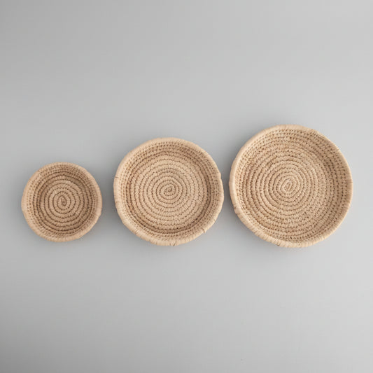 Set of three coiled palm-leaf bowls — Khoos