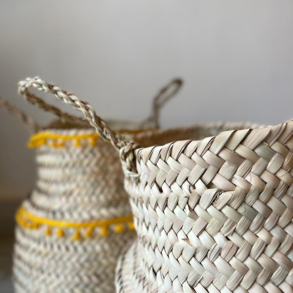 Woven Basket with Yellow Pom Pom