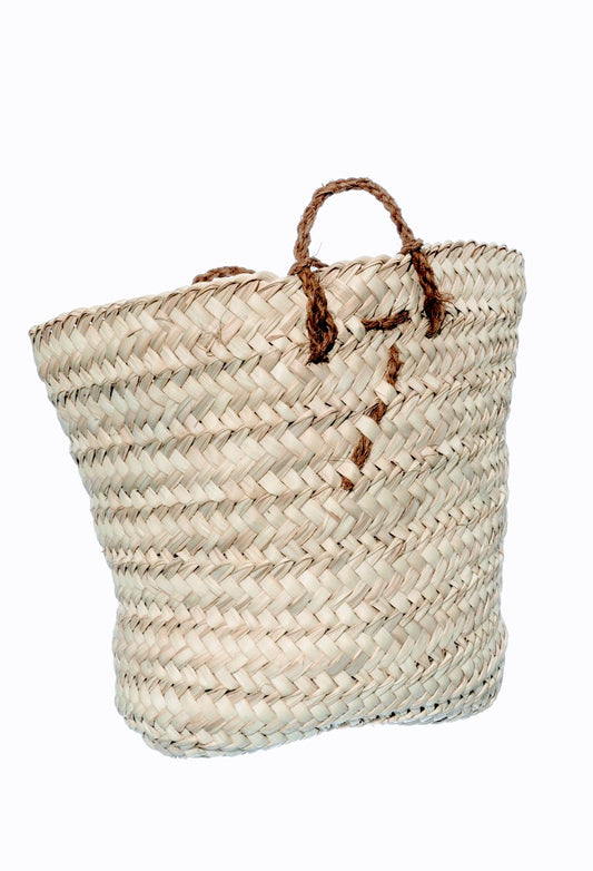 Woven bag with fiber handles
