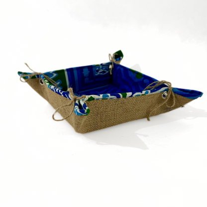 Jute plate lined with blue khayamiya print — Khoos