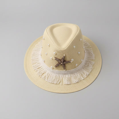 Beige Seaside fedora hat, detail of the band — Khoos