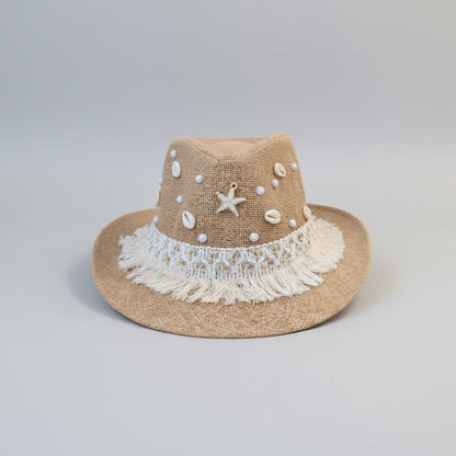 Brown Seaside fedora hat, detail of the trim — Khoos