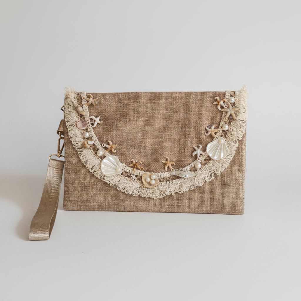 Seashell embroidered clutch