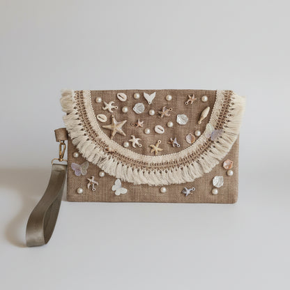 Seashell embroidered clutch