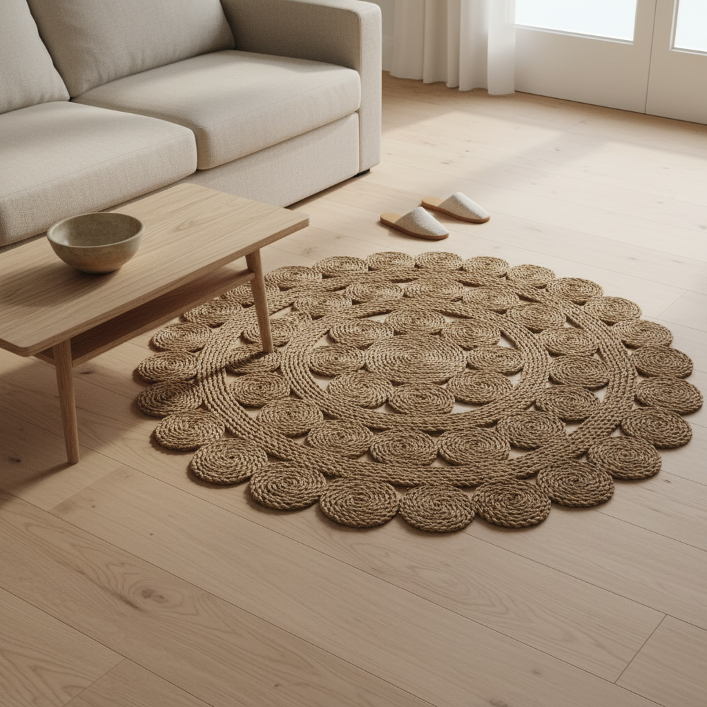 Halfa orbit rug in handwoven halfa grass — Khoos