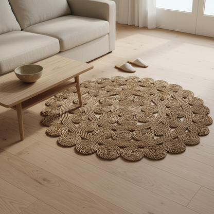 Halfa orbit rug in handwoven halfa grass — Khoos