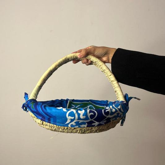 Sunwoven palm basket - Blue Khayamiya