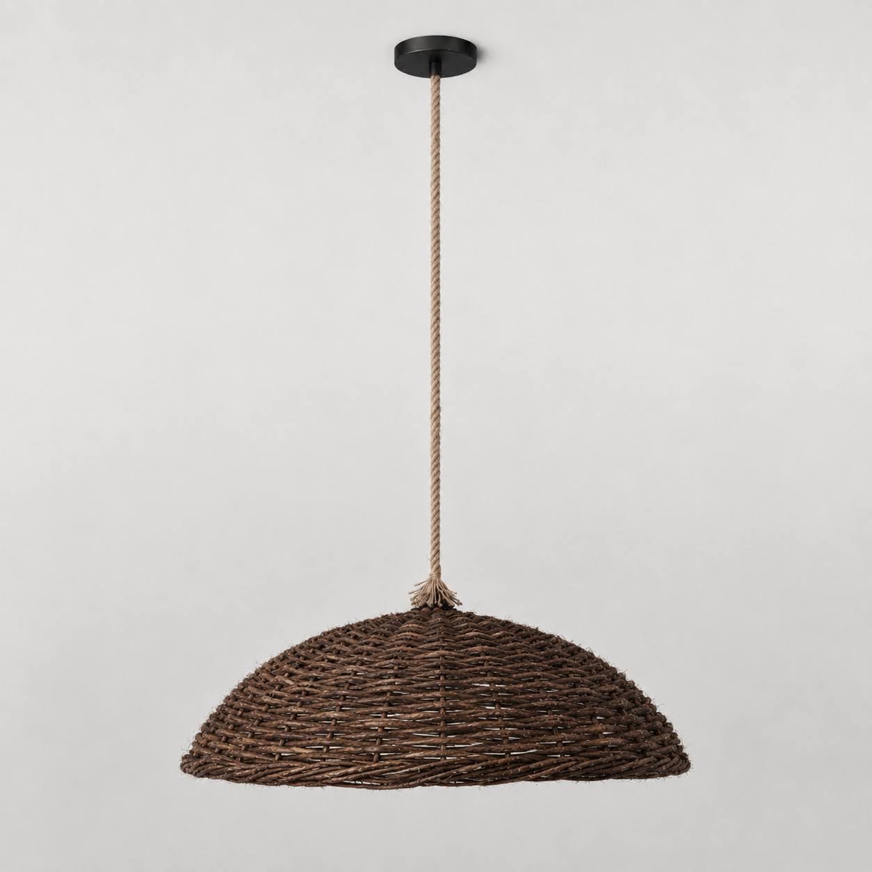 NEST Qobba handwoven willow dome pendant lamp in dark finish with jute cord, 60 cm — Khoos