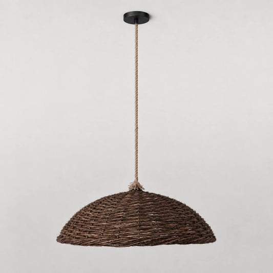 NEST Qobba handwoven willow dome pendant lamp in dark finish with jute cord, 60 cm — Khoos
