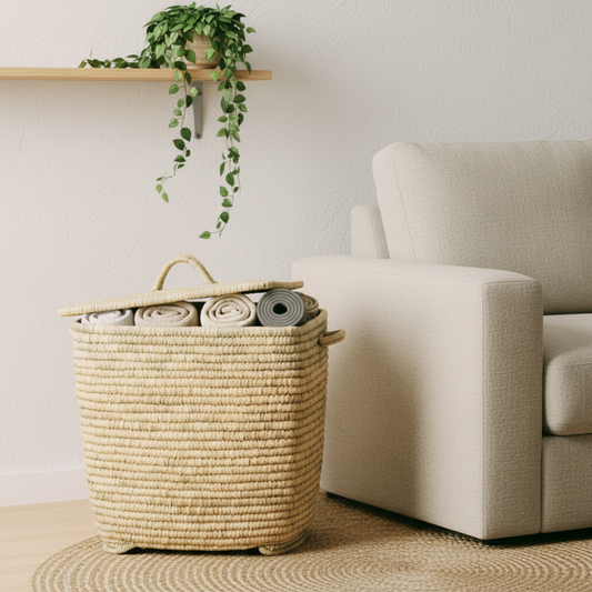 Twisting Torso sculptural woven basket, handmade in Egypt by Khoos