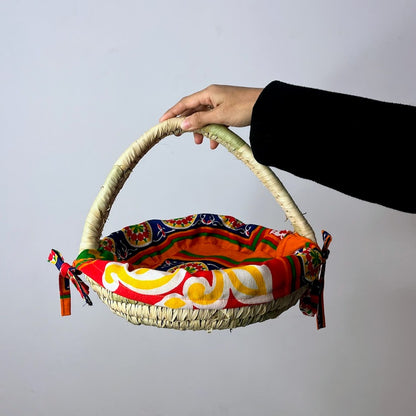 Sunwoven palm basket - Red Khayamiya