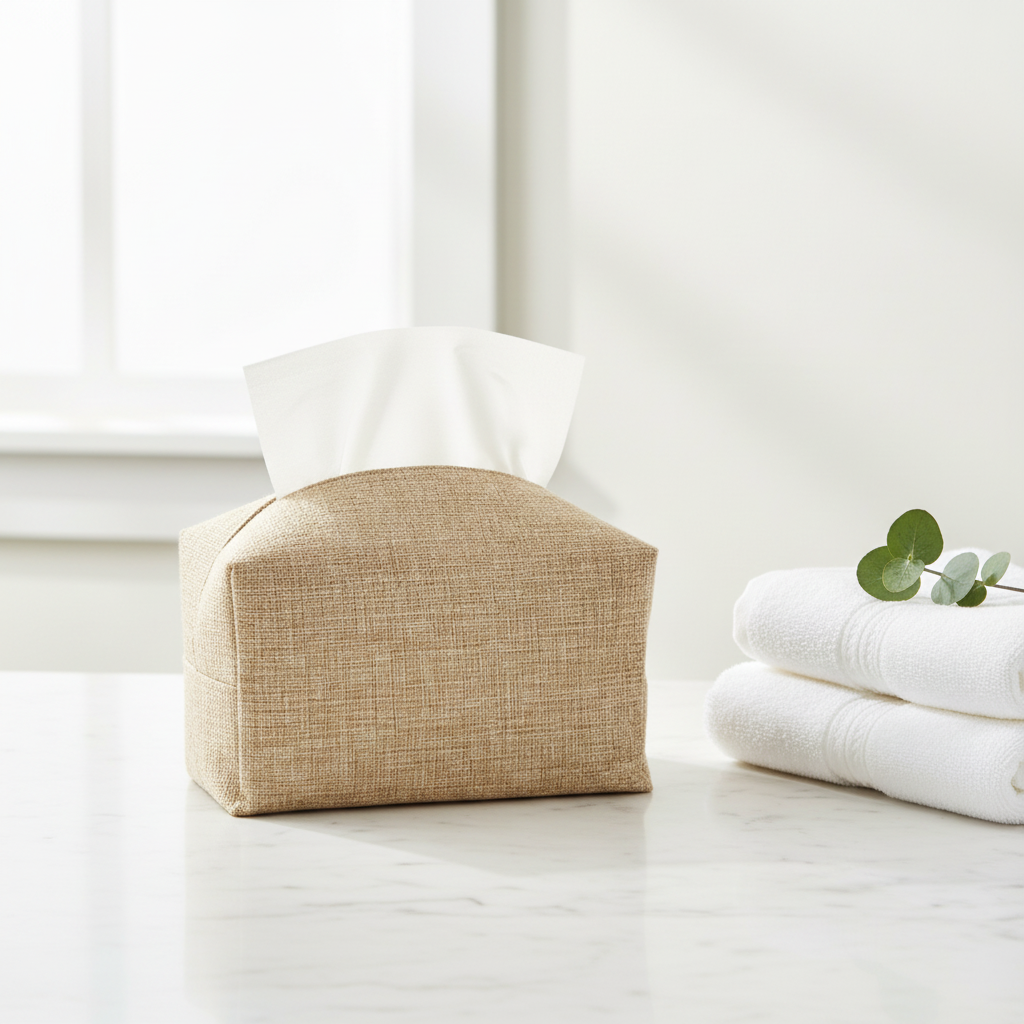 Jute tissue box cover, handmade in Egypt by Khoos
