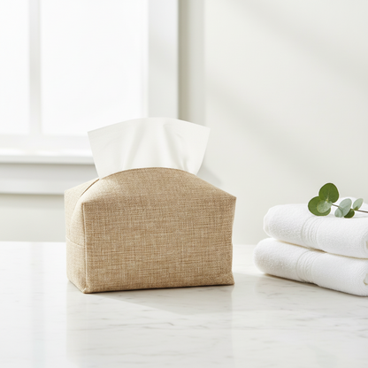 Jute tissue box cover, handmade in Egypt by Khoos