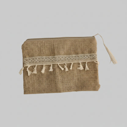 Jute clutch with lace trim by Khoos