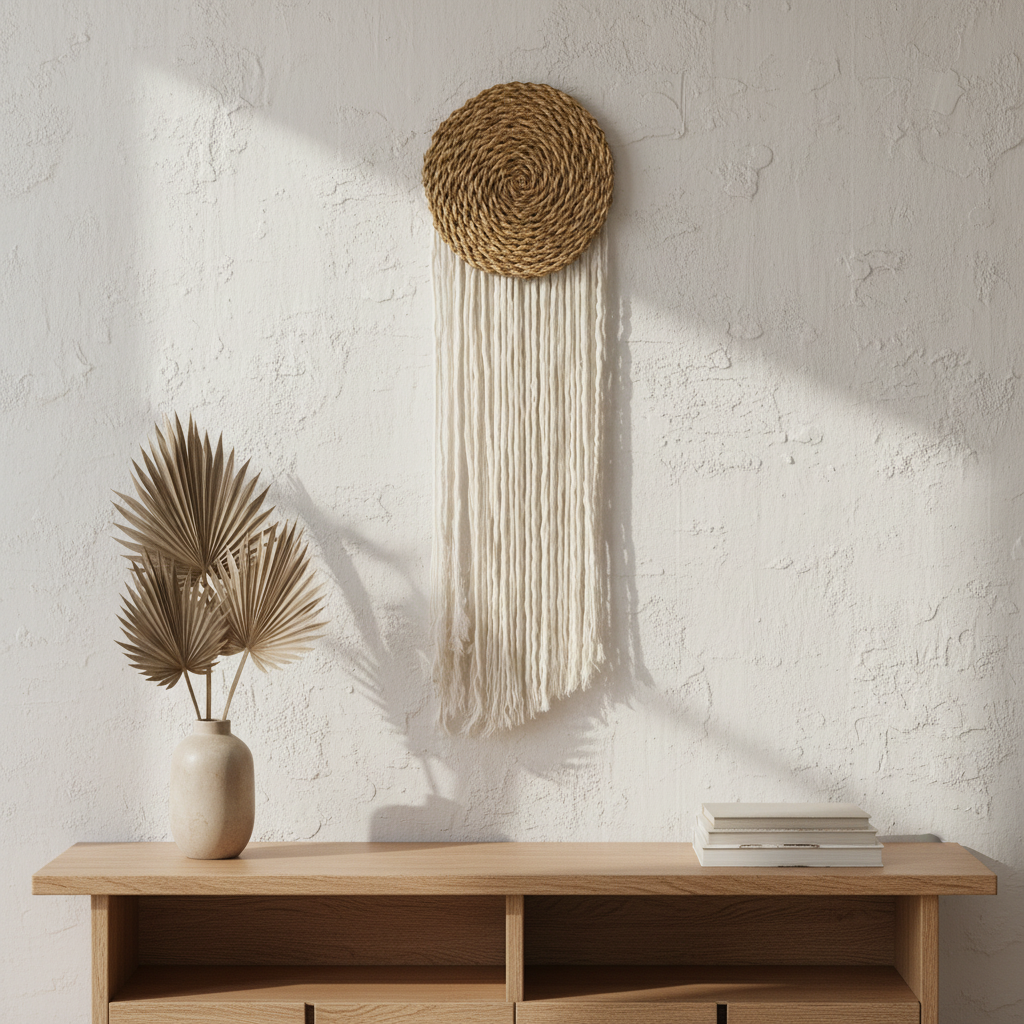 Shams macrame wall hanging with woven seagrass disc — Khoos