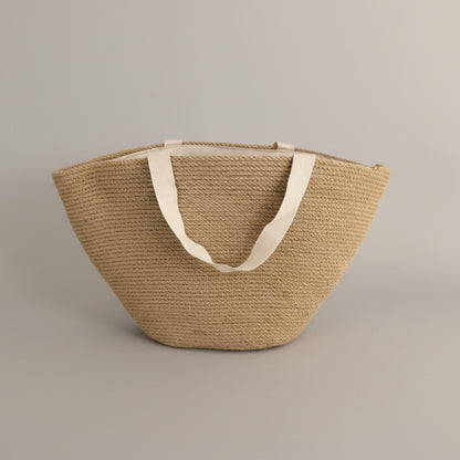 Kolshy handwoven jute tote bag with fabric handles — Khoos