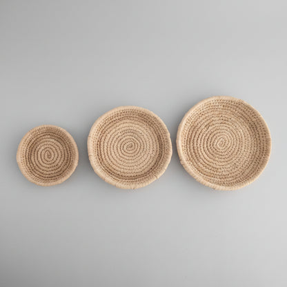 Set of three coiled palm-leaf bowls — Khoos
