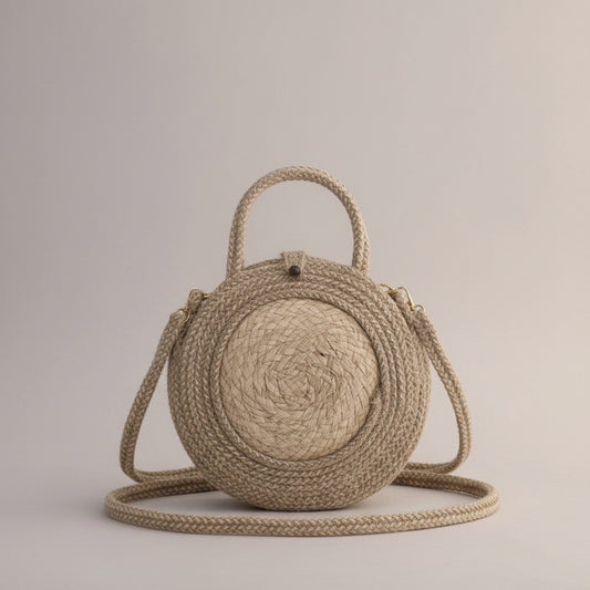 Round coiled jute crossbody bag by Khoos