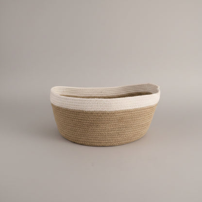 Oval natural rope basket with white rim by Khoos