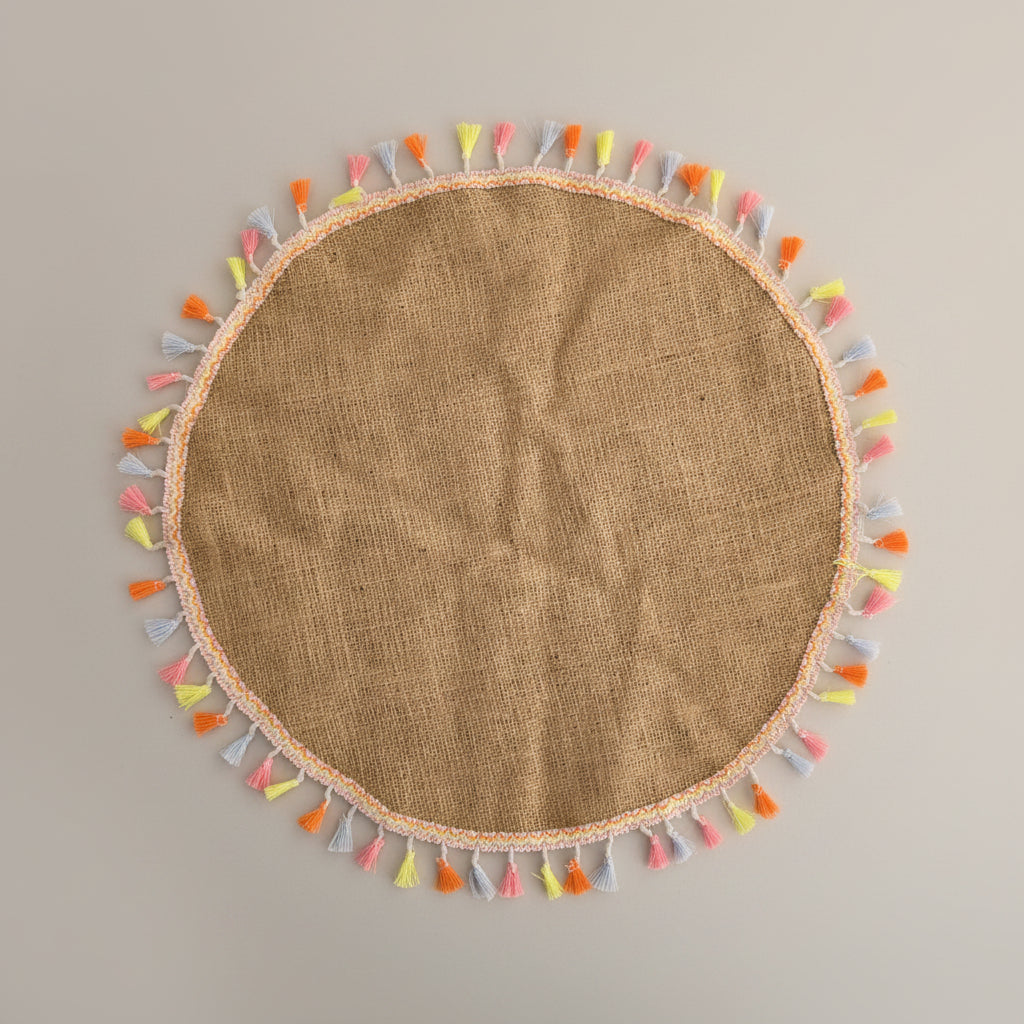 Round jute tassel placemat, second view — Khoos