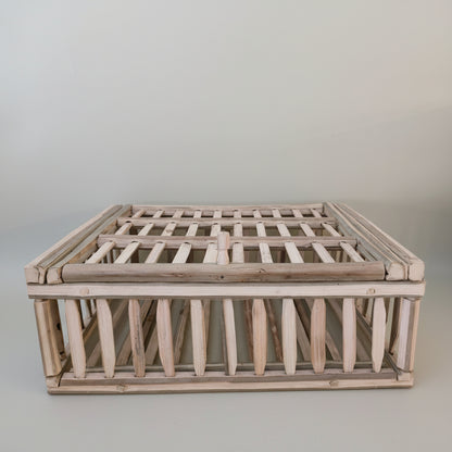 Raw palm midrib storage crate, side view — Khoos