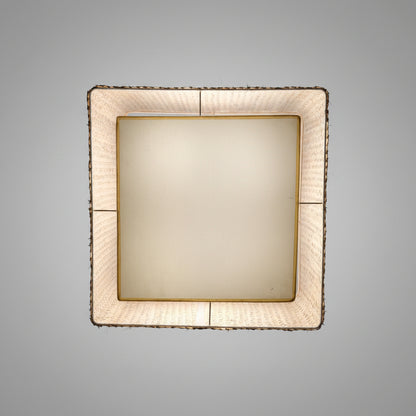 Square woven palm ceiling lamp, angled view — Khoos