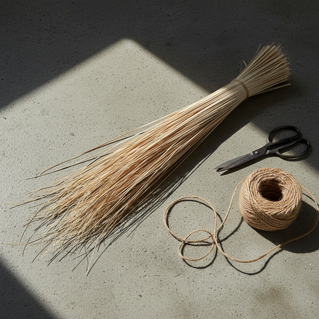 Bundle of sun-dried palm leaves for weaving, from Egyptian palms — Khoos