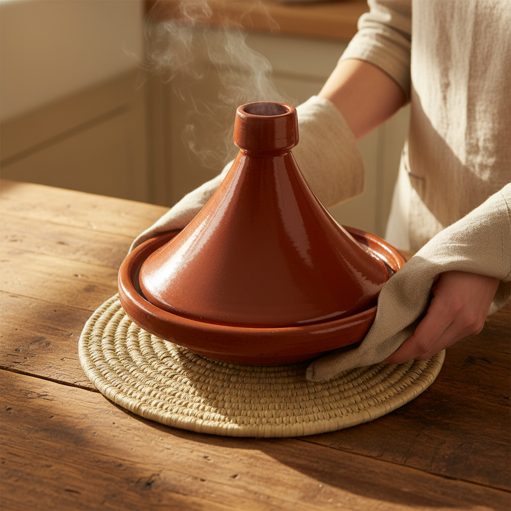 Round heat-resistant woven placemat on a table setting — Khoos