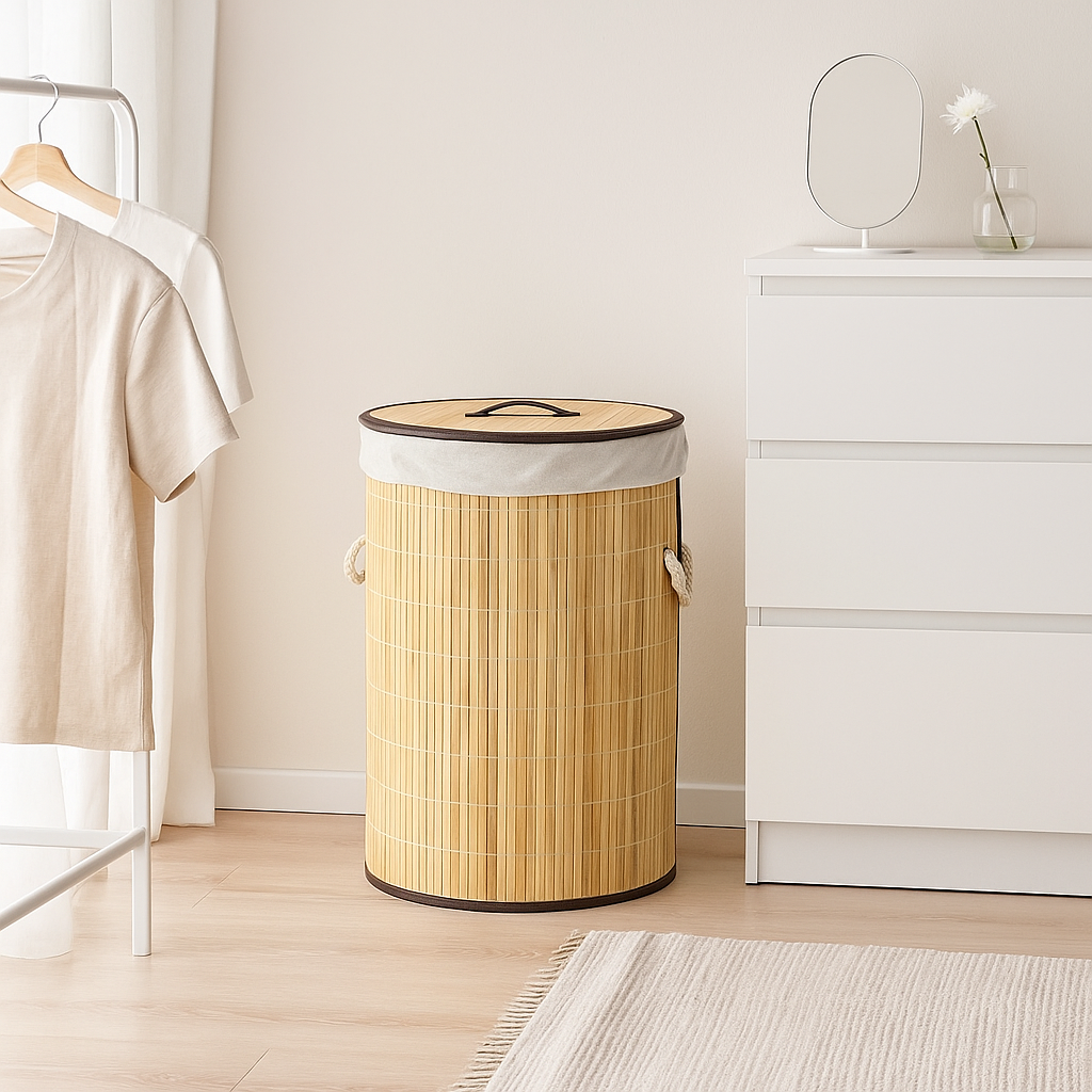 Round Bamboo Laundry Basket With Lid