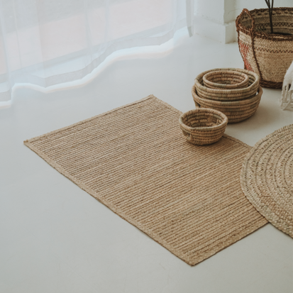 Handwoven palm-leaf rug, view 5 — Khoos