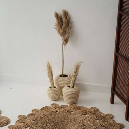 Handwoven palm decorative vase, view 2 — Khoos