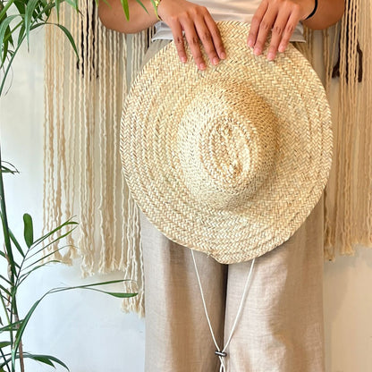 Woven hat with chin strap