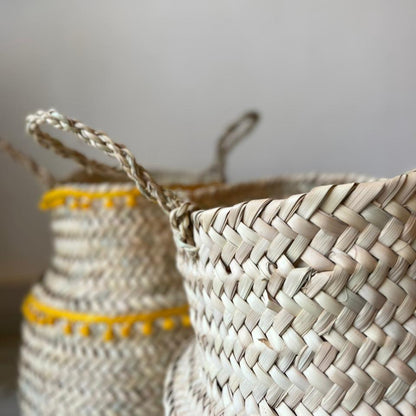 Woven Basket with Yellow Pom Pom