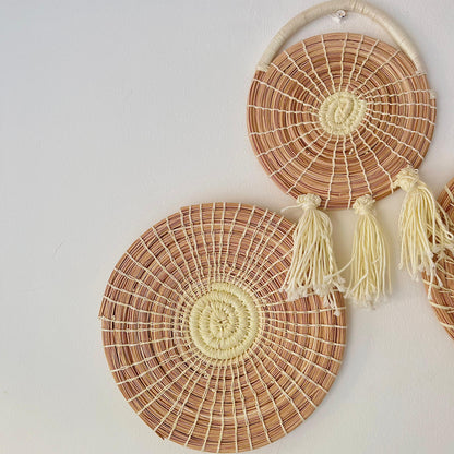 Shamsa fringed woven wall disc, view 2 — Khoos