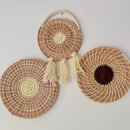 Shamsa fringed woven wall disc, view 3 — Khoos