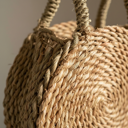 Round halfa grass bag, handmade in Egypt by Khoos