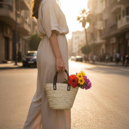 Tuta Plus palm tote with leather handles, additional view — Khoos