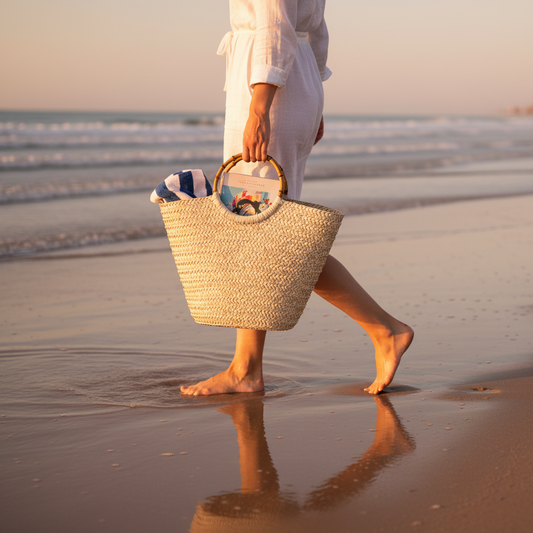Boho Breeze basket bag with bamboo handles — Khoos
