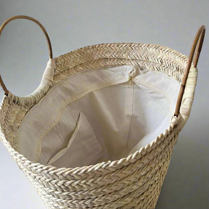 Boho Breeze small basket bag with bamboo handles, natural cream palm weave — Khoos