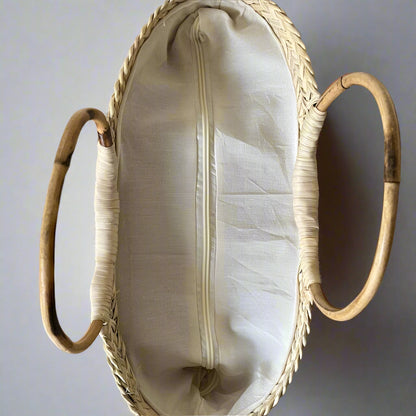 Interior view of the Boho Breeze basket showing the natural palm weave inside — Khoos