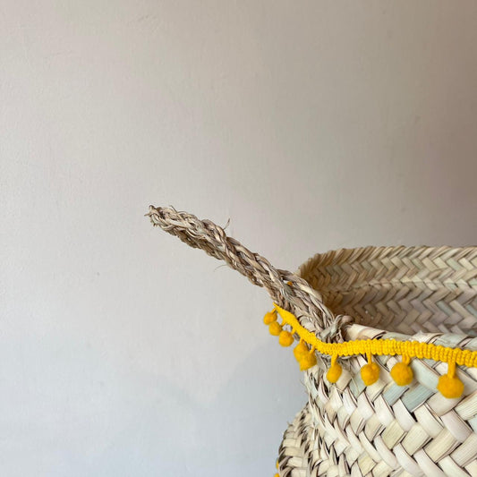 Woven Basket with Yellow Pom Pom