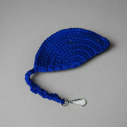 Navy hand-crocheted cotton sunglasses case with a wrist strap and clip, 14 cm — Khoos
