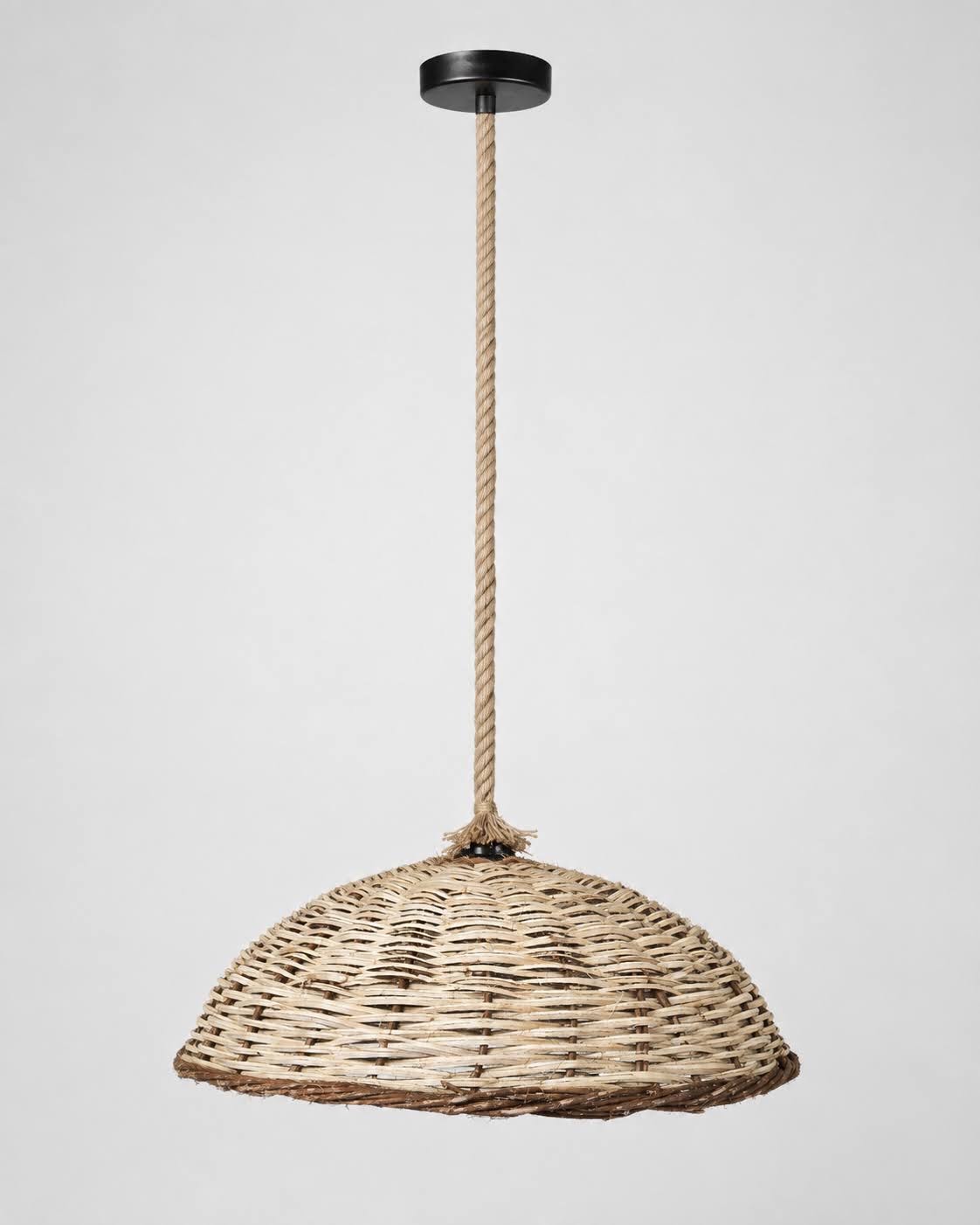 NEST Qobba handwoven willow dome pendant lamp in natural finish with jute cord, 60 cm — Khoos