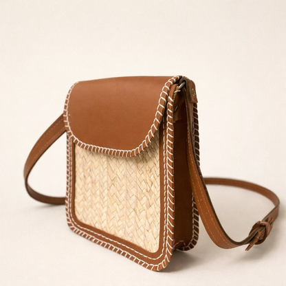 Leather x palm leaves cross bag