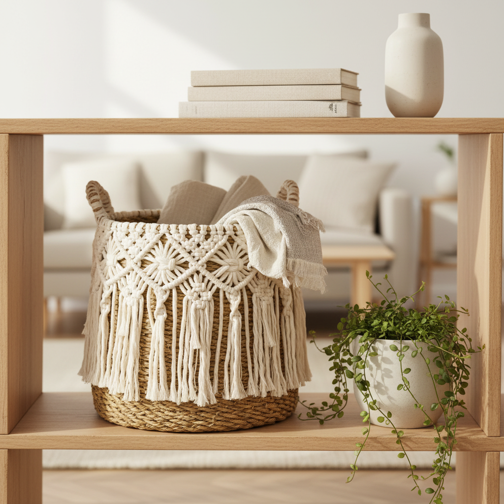 BAYT macrame basket in knotted cotton — Khoos