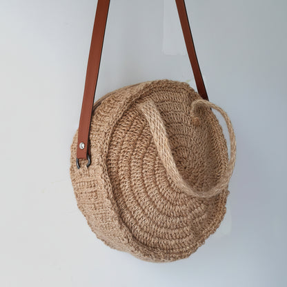 Shoulder / cross Jute bag with leather strap